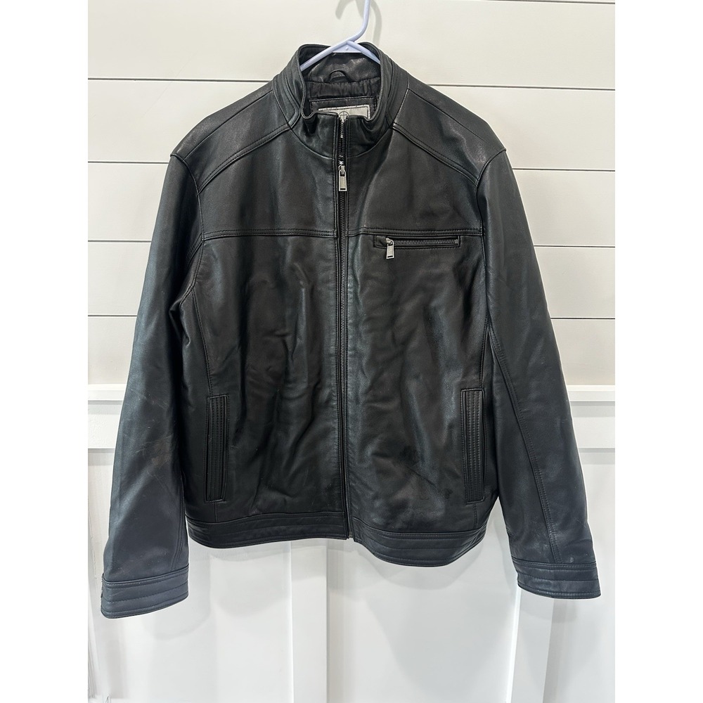 Jacket Leather Boston Harbour Mens New Zealand Lamb Black Zip Pockets Sz L